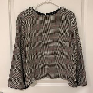 Plaid & faux leather long sleeve, zipper (size: M)